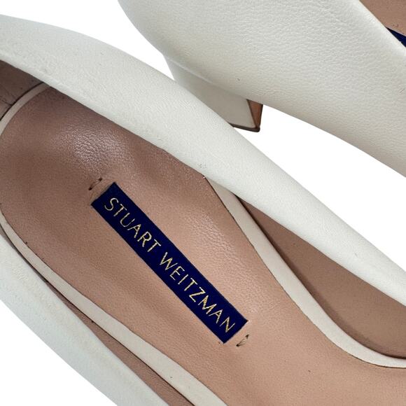 Stuart Weitzman Pumps Maeve Leather Block-Heel Women's Size 10 Cream‎ - Picture 3 of 10